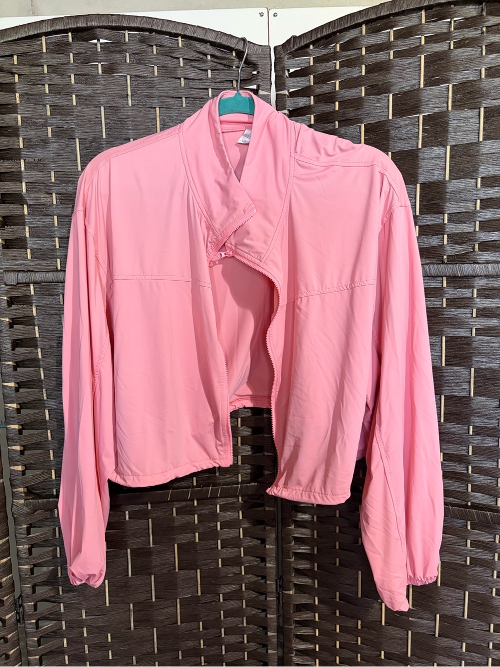 Light Pink Cropped Bomber Jacket – Women's Zip-Front Layer